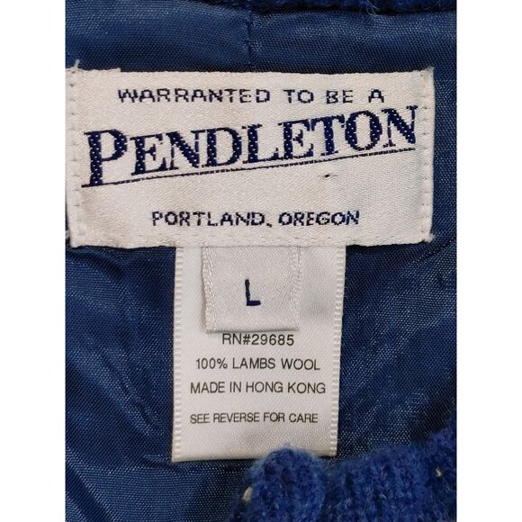 Pendleton Lambs Wool Full Zip Cardigan Sweater High Neck Blue Nordic Womens L - Picture 3 of 9